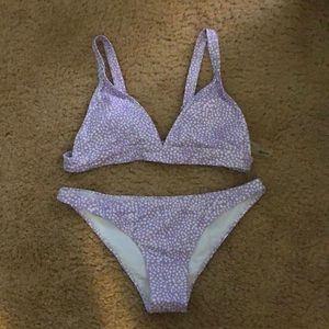 Purple and white Dalmatian print bikini